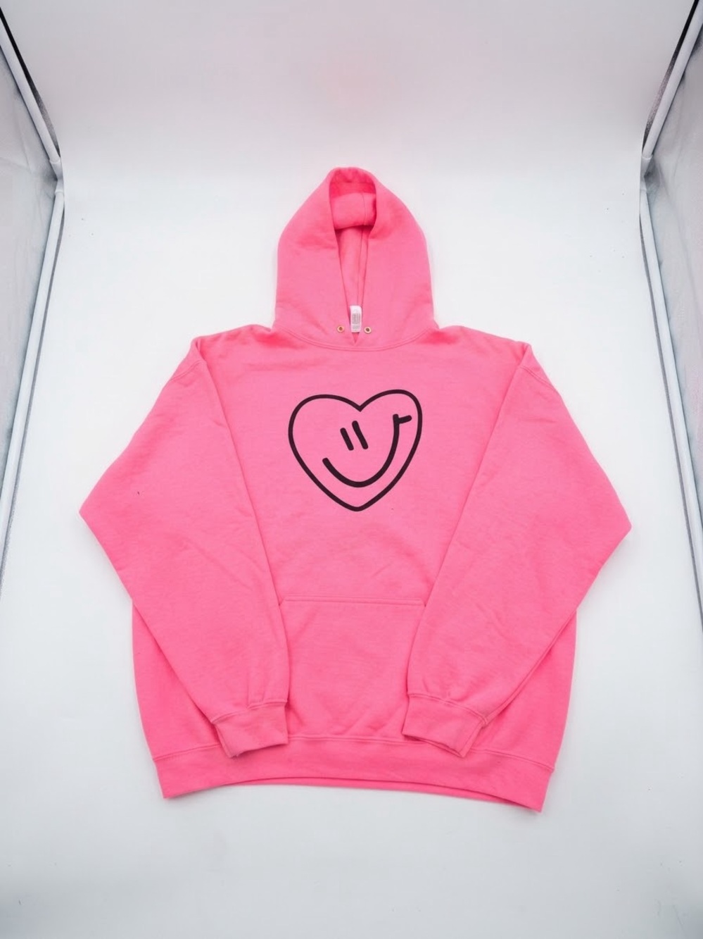 Jerzees Women’s Hot Pink Hoodie with Smiling Heart Graphic